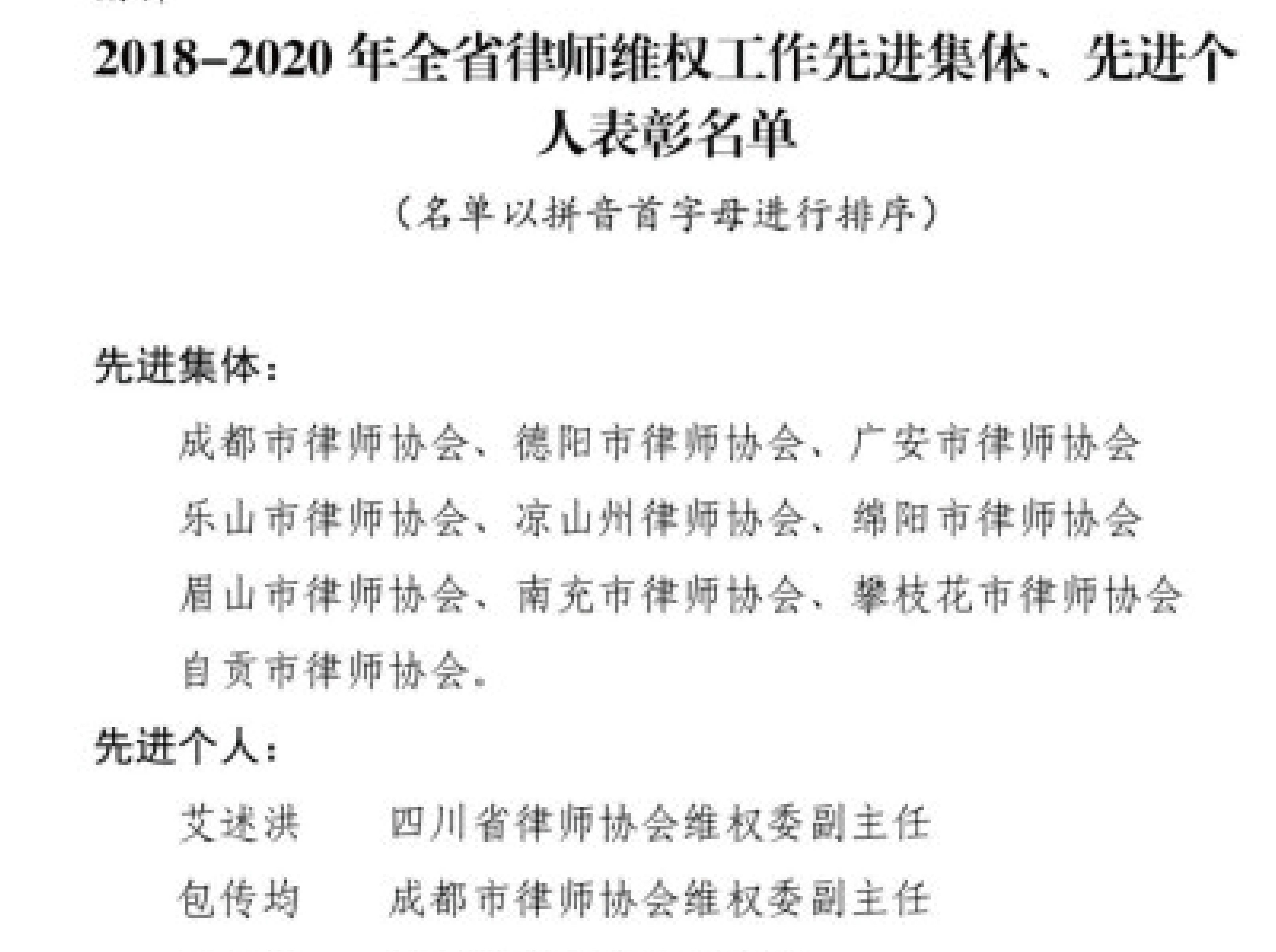 艾述洪律师被评为”2018-2020年全省律师维权工作先进个人“